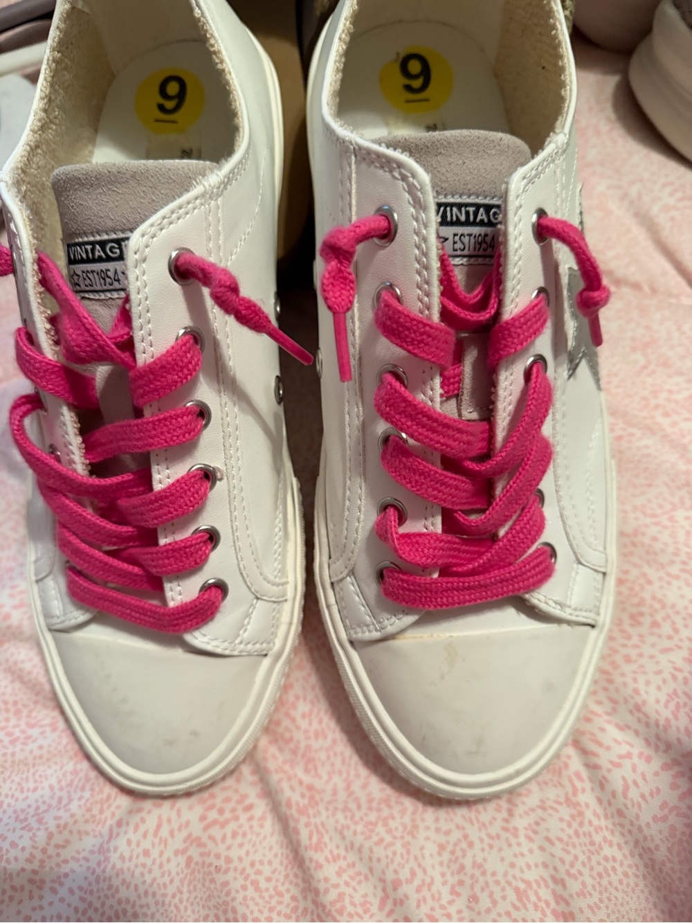 Vintage Havana White Sneakers with Hot Pink Laces